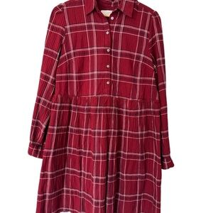 LOFT Red Plaid Long Sleeve Dress